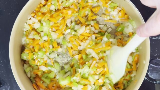 Cooking Vegetables for a Lasagna, Homemade cooking.