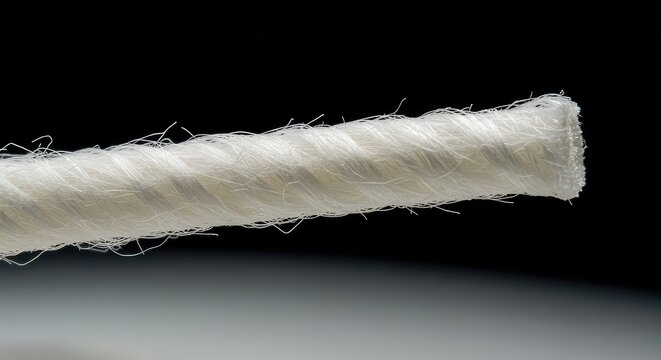 Detailed macro photograph highlighting the pristine condition and fuzzy cotton fibers of a bright white, unlit candle wick ,focus ,cotton ,background