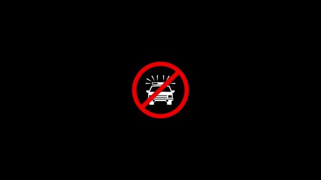 Abstract glowing warning, no parking icon, prohibited and red circle International prohibition icon animation on a black background.