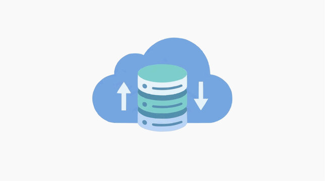 A cloud with a data server, representing data storage and computing. The design incorporates a cloud icon with upward and downward arrows