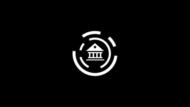 White color bank building icon animation on black background