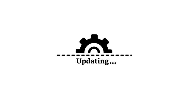Software updating with rotating gear and progress bar animation, on a white background ,with 4k video animation.