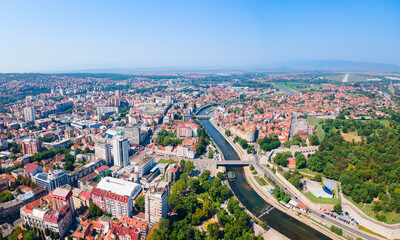 Fototapeta premium Aerial view of Nis city and Nis Fortress in Serbia