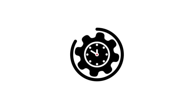 Abstract beautiful animation with transparent clock background setting icons.Clock inside gear icon animation. Clock Animation in 12 Hour Loop animation