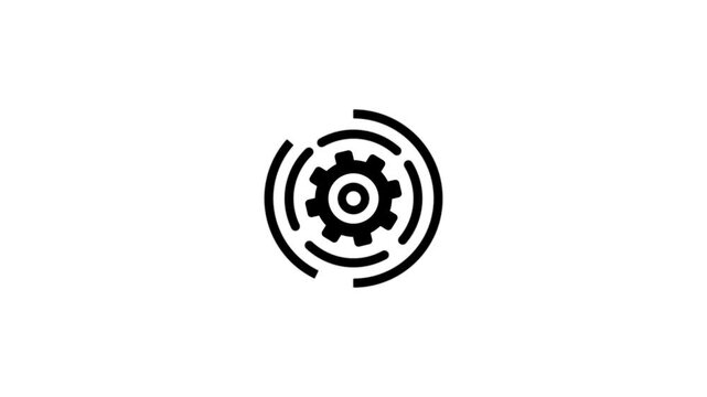 Gear icon with circle animation on white background.