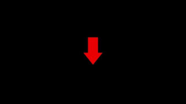 Animated arrow pointing down on black background.Abstract glowing down arrow icon animation