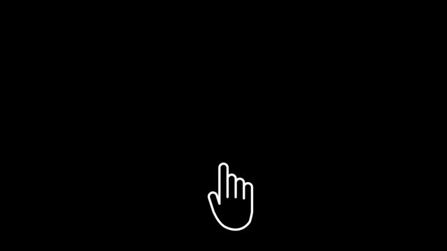 Mouse pointer hand click icon animation. Clicking finger icon on black background. 4k