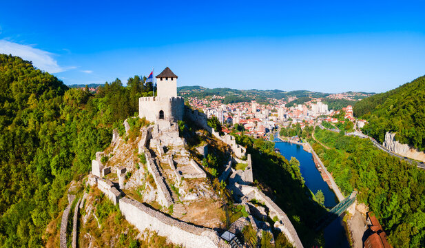 Aerial view of Old Town Fortress or Stari Grad in Uzice, Serbia