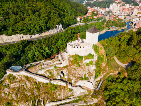 Aerial view of Old Town Fortress or Stari Grad in Uzice, Serbia