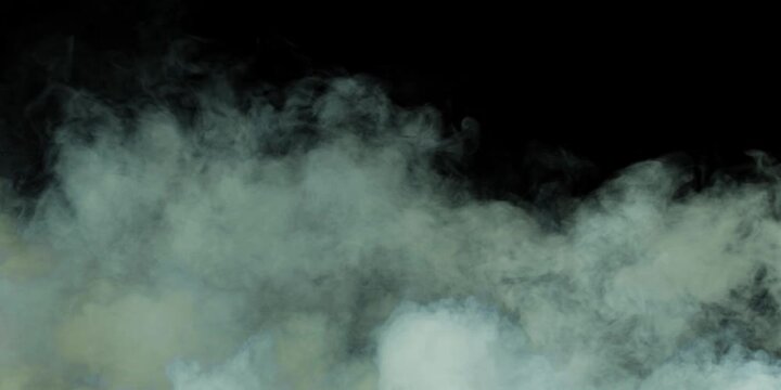 Abstract white smoke in slow motion. Smoke, Cloud of cold fog in light spot background. Light, white, fog, cloud, black background, 4k, ice smoke cloud. Floating fog.