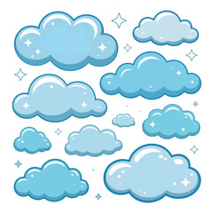 Obraz premium cartoon light blue clouds with sparkles on white background