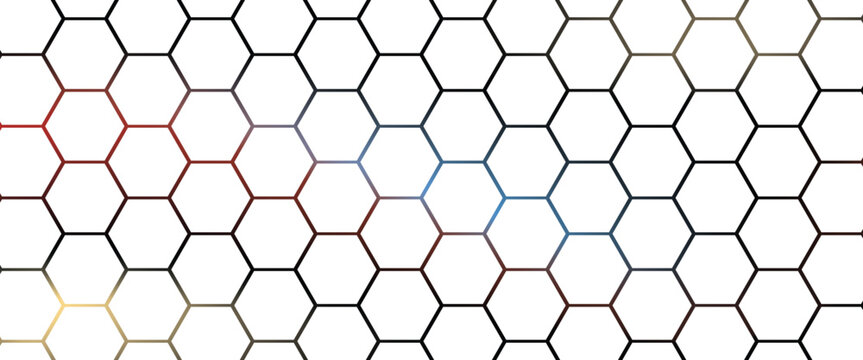 Seamless pattern with outline hexagon grid. Honeycomb net backdrop. Abstract background with geometric line grille. Black hexagon mesh, vector illustration