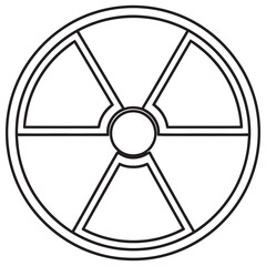 Fototapeta premium Minimalist black and white line art illustration of a wheel featuring five evenly spaced spokes and a central hub.
