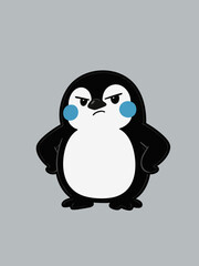 Fototapeta premium Grumpy cartoon penguin character with hands on hips