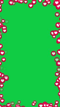 Social Media Hearts Like Button Icons border frame green screen Overlay Animation,chroma key stream and video isolated vertical social media motion design element