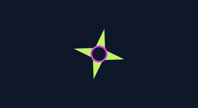 Rotating star shape motion with purple ring minimalist animation