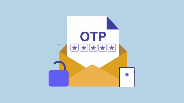 One Time Password Security Authentication Flat Design 2d Animation with Alpha Matte