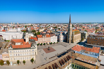 Obraz premium Name of Mary Church aerial view, Freedom Square in Novi Sad, Serbia