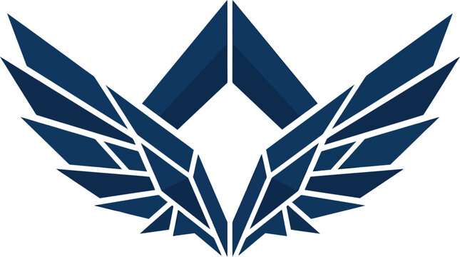Wings emblem rendered in a modern geometric style symbolizes corporate.