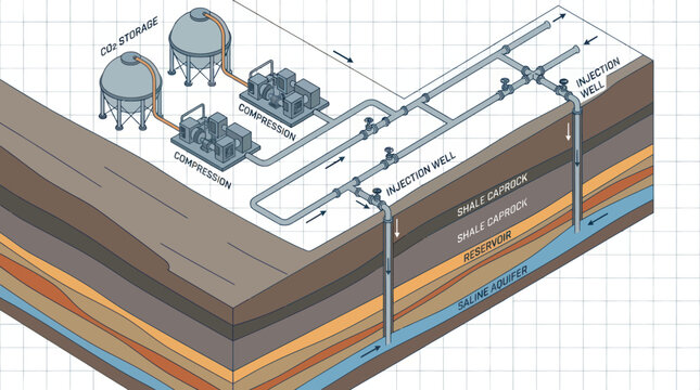 Industrial Carbon Capture and Storage Process Diagram.