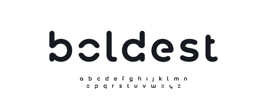 Bold Font Logo Future Abstract Minimalist Alphabet Rounded Modular Letter Set Modern Typography, Stencil Typographic Design for Cutout Geometric Title, Sans Display Fonts. Vector Typeface