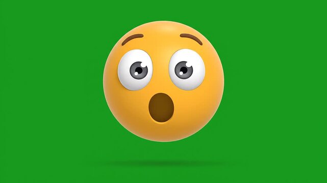 A 3d cartoon emoji face with a shocked expression on a green background