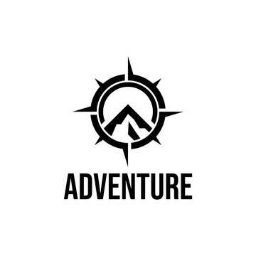 mountain emblem logo vector with abstrack kompas