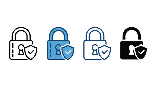 Security Padlock with Shield vector icon for cybersecurity, data protection, information safety and secure digital system logo design.