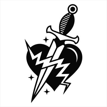 Broken Heart with Dagger and Lightning Bolt illustration