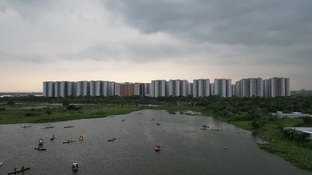 Dhaka, Bangladesh-May 15, 2026 Aerial drone view of Diabari Dhaka in cloudy afternoon urban landscape Bangladesh 4K
