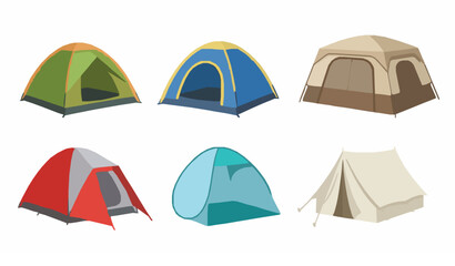Camping tent collection vector illustration outdoor shelter set isolated on white background © MdMiraz