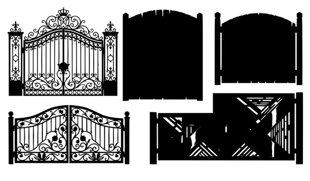 Stylish gates vector illustration architectural entrance collection isolated on white