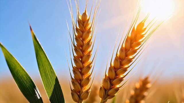 Golden wheat ears under bright sun