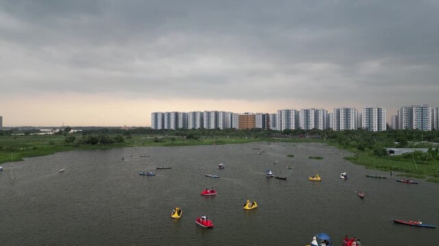 Dhaka, Bangladesh-May 15, 2026 Aerial drone view of Diabari Dhaka in cloudy afternoon urban landscape Bangladesh 4K