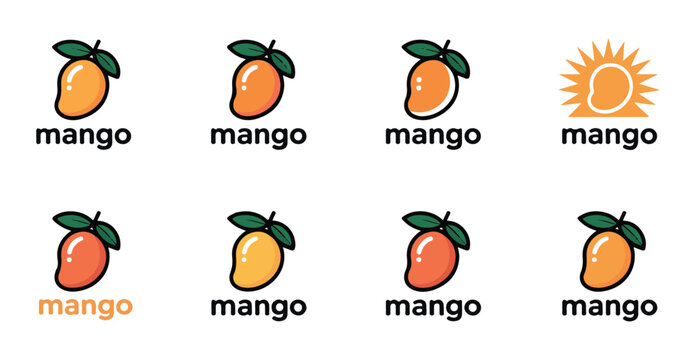 Mango logo and icon collection for branding and graphic design purposes vibrant tropical fruit set.