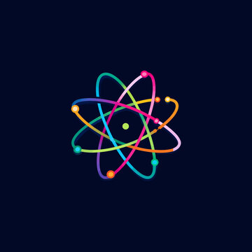 Colorful atomic model logo design on dark background