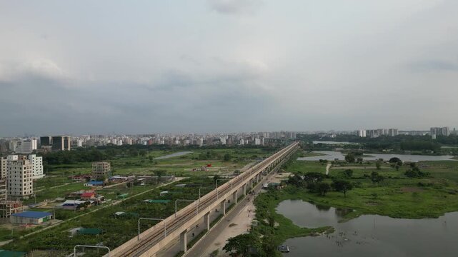 Dhaka, Bangladesh-May 15, 2026 Aerial drone view of Diabari Dhaka in cloudy afternoon urban landscape Bangladesh 4K