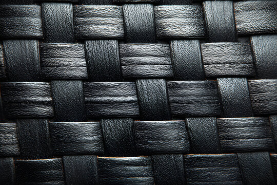 Black Weaving leather or basketry texture background. Artificial grain pattern soft surface. Design projects premium wallpaper use. Elegant synthetic leather furniture interior product presentation.