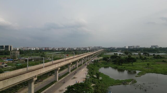 Dhaka, Bangladesh-May 15, 2026 Aerial drone view of Diabari Dhaka in cloudy afternoon urban landscape Bangladesh 4K