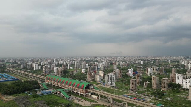 Dhaka, Bangladesh-May 15, 2026 Aerial drone view of Diabari Dhaka in cloudy afternoon urban landscape Bangladesh 4K