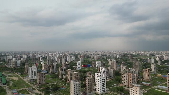 Dhaka, Bangladesh-May 15, 2026 Aerial drone view of Diabari Dhaka in cloudy afternoon urban landscape Bangladesh 4K