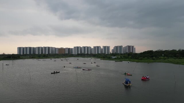 Dhaka, Bangladesh-May 15, 2026 Aerial drone view of Diabari Dhaka in cloudy afternoon urban landscape Bangladesh 4K
