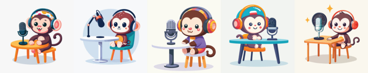 cute monkey vector doing podcast on table © Jefri Syahputra BKL