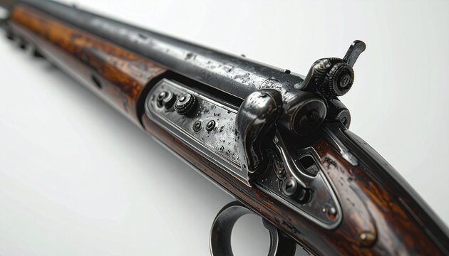 Close-up of antique flintlock pistol mechanism detail