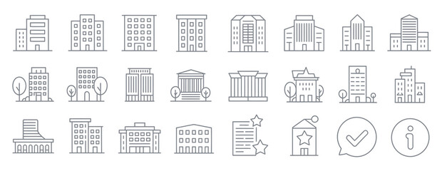 Minimalist line art icons of office buildings and corporate architecture for business use © mkpn