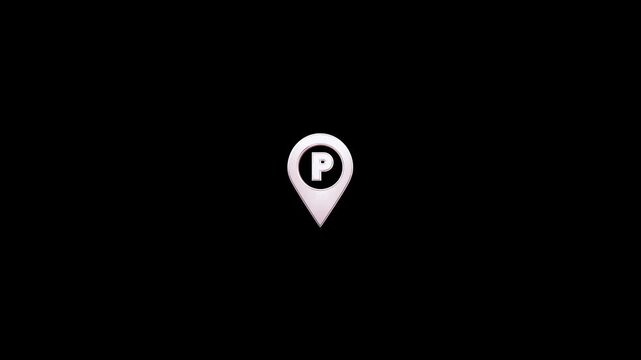 3D Parking Icon Pin Marker video animation on black background. 3D Parking location, icon of parking location animation. Neon car, cycle, truck, motorcycle, zeep parking sign video animation.