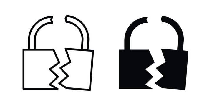 Broken lock icon solid Design. Line icons for web