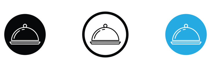 Fototapeta premium Cloche dish icons in black, White and blue for food, Restaurant and culinary concepts