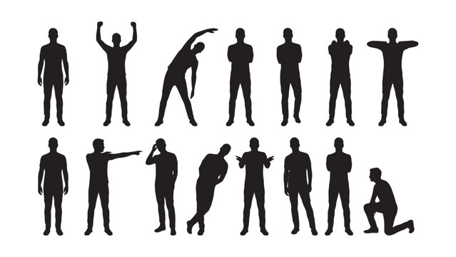 Silhouette of man doing different exercises and fitness poses