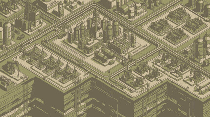 Fototapeta premium Isometric Cityscape with Industrial Buildings and Infrastructure.